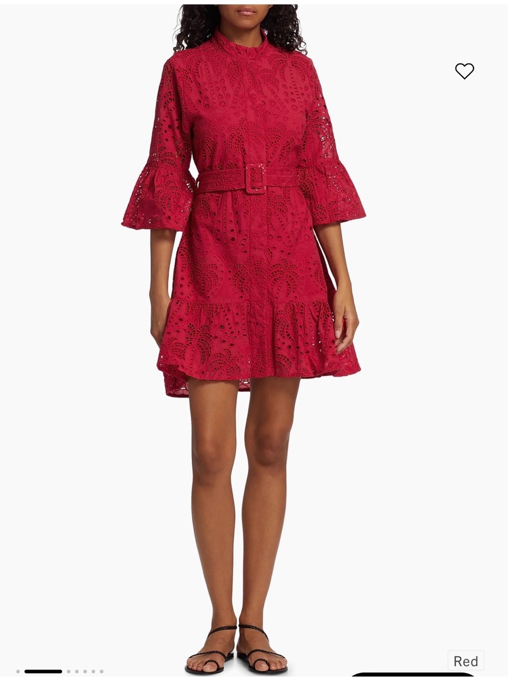 Farm Rio Eyelet Belted Mini Shirtdress - Red